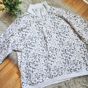 aerie Light Gray and Charcoal Leopard Half-Zip Sweatshirt